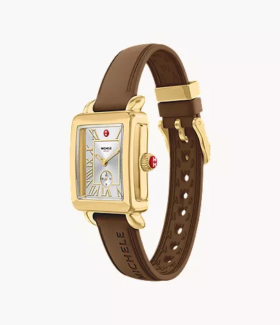 Deco Sport Mid Gold-Tone Brown Silicone Watch by Michele Watches