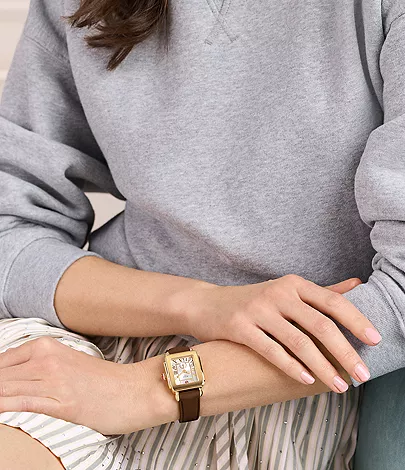 Deco Sport Mid Gold-Tone Brown Silicone Watch by Michele Watches