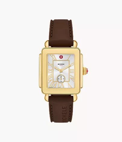 Deco Sport Mid Gold-Tone Brown Silicone Watch by Michele Watches