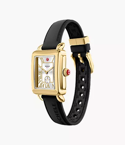 Deco Sport Mid Gold-Tone Black Silicone Watch by Michele Watches