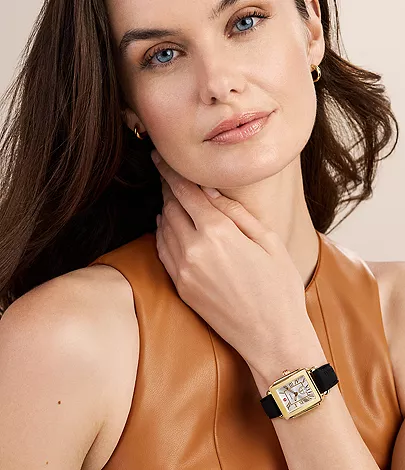 Deco Sport Mid Gold-Tone Black Silicone Watch by Michele Watches