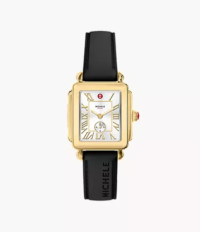 Deco Sport Mid Gold-Tone Black Silicone Watch by Michele Watches