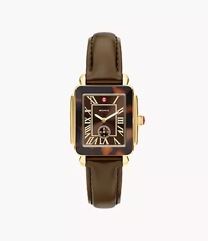 Deco Sport Mid Tort Brown Leather Watch by Michele Watches