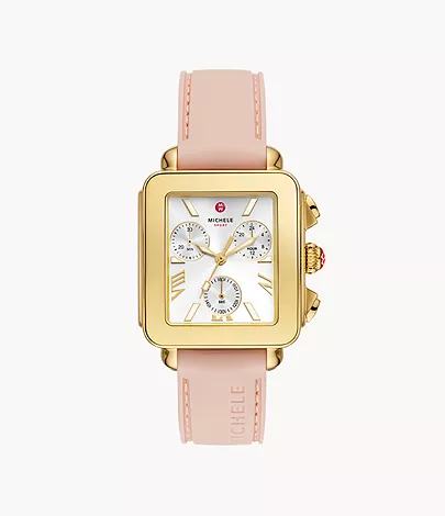 Deco Sport Chronograph Gold-Plated Ballet Pink Silicone Watch by Michele Watches
