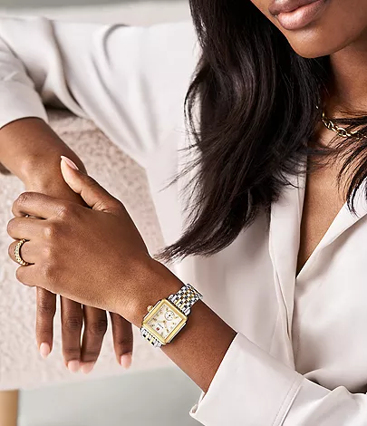 Deco Mid Two-Tone 18K Gold-Plated Diamond Dial Watch by Michele Watches