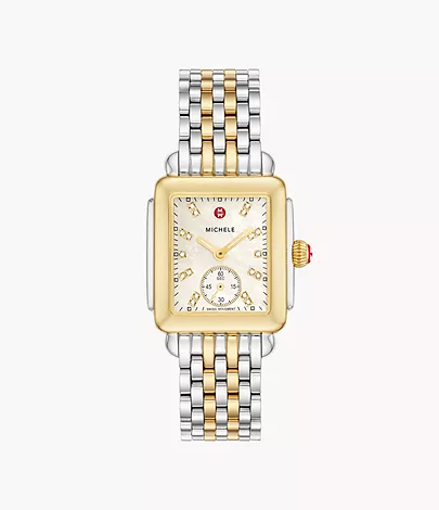 Deco Mid Two-Tone 18K Gold-Plated Diamond Dial Watch by Michele Watches