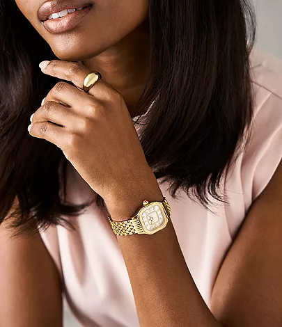 Meggie 18K Gold-Plated Diamond Dial Watch by Michele Watches