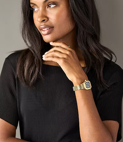 Meggie Black Dial 18K Gold-Plated Diamond Watch by Michele Watches