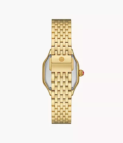Meggie Black Dial 18K Gold-Plated Diamond Watch by Michele Watches