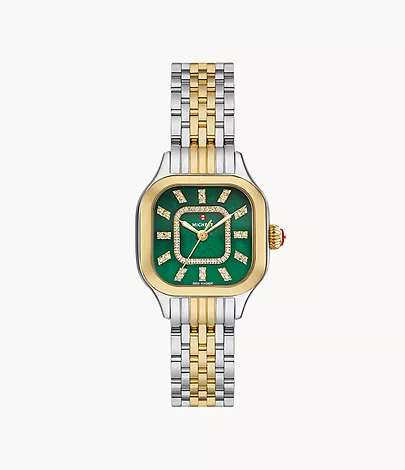 Meggie Green Dial 18K Two-Tone Gold-Plated Diamond Dial Watch by Michele Watches