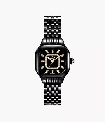 Meggie Three-Hand Black Stainless Steel Watch by Michele Watches
