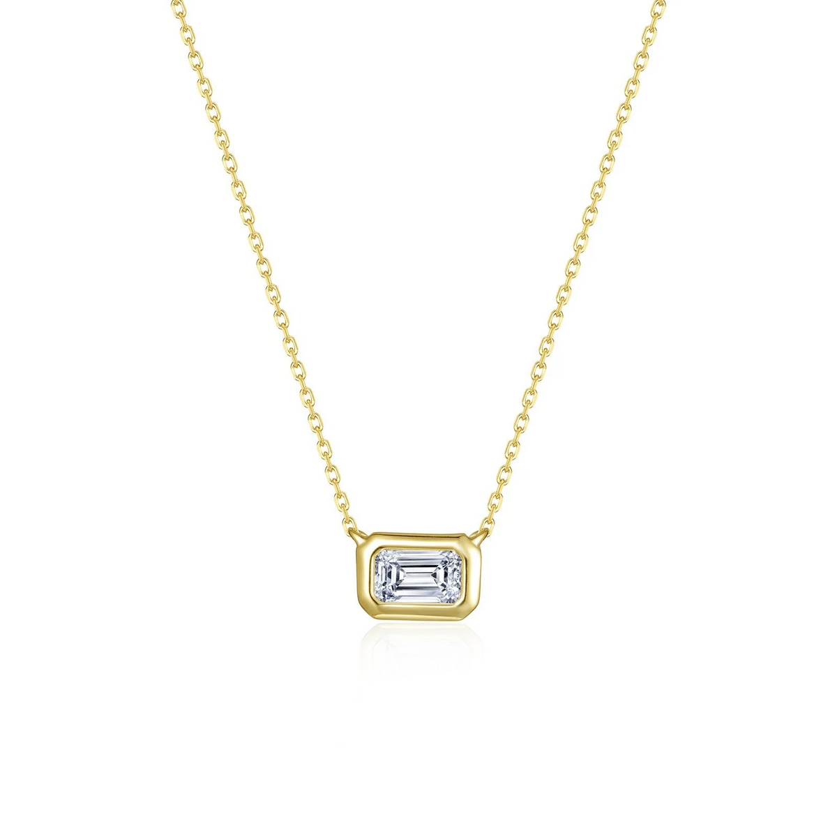 East West Bezel Simulated Bezel Necklace in Gold Plated Sterling Silver