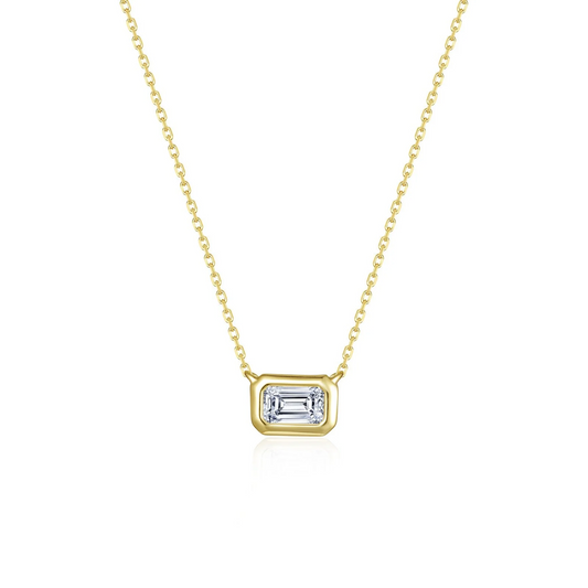 East West Bezel Simulated Bezel Necklace in Gold Plated Sterling Silver