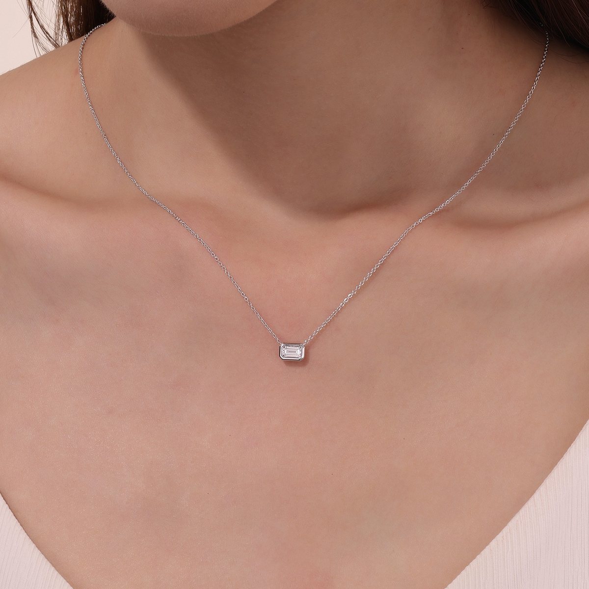 East West Bezel Simulated Bezel Necklace in Sterling Silver