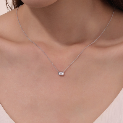East West Bezel Simulated Bezel Necklace in Sterling Silver
