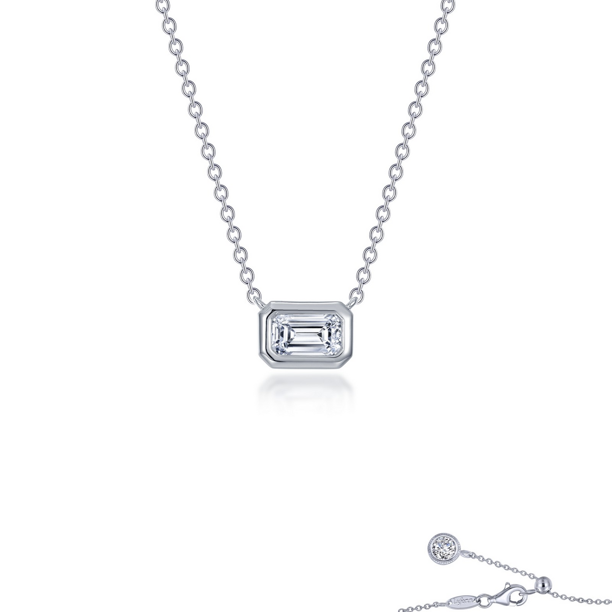 East West Bezel Simulated Bezel Necklace in Sterling Silver
