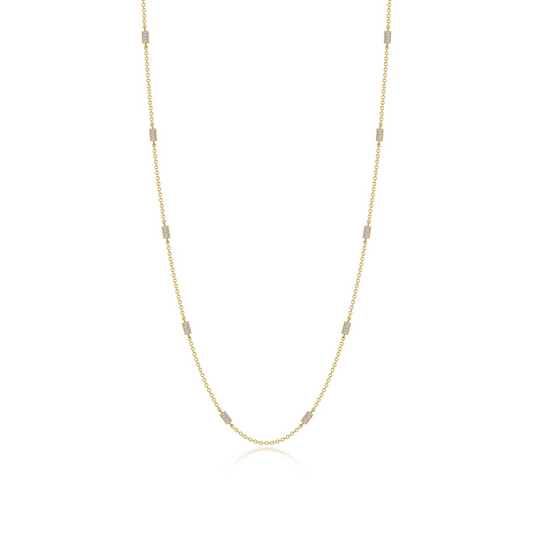 Simulated Diamond Station Necklace in Gold Plated Sterling Silver