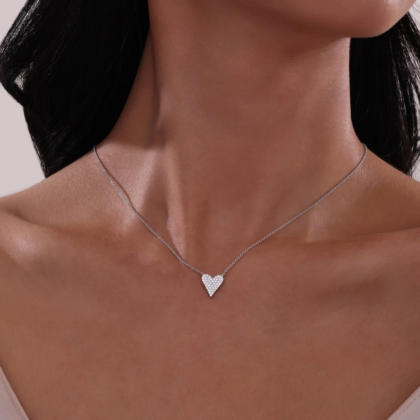 Simulated Diamond Heart Necklace in Sterling Silver