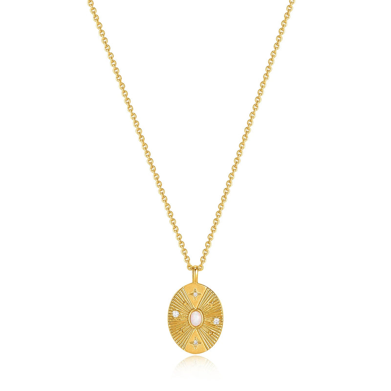 Gold Scattered Stars Kyoto Opal Disc Necklace in Sterling Silver