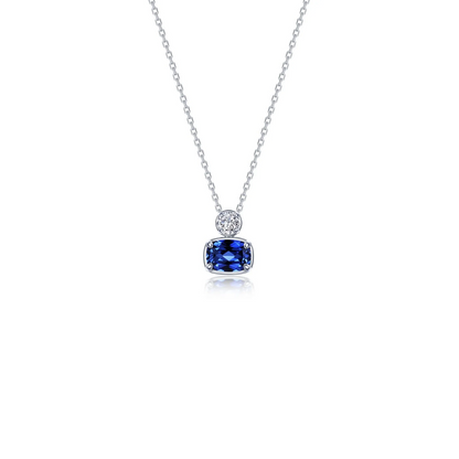 Regal Cushion Grown Sapphire Necklace in Sterling Silver