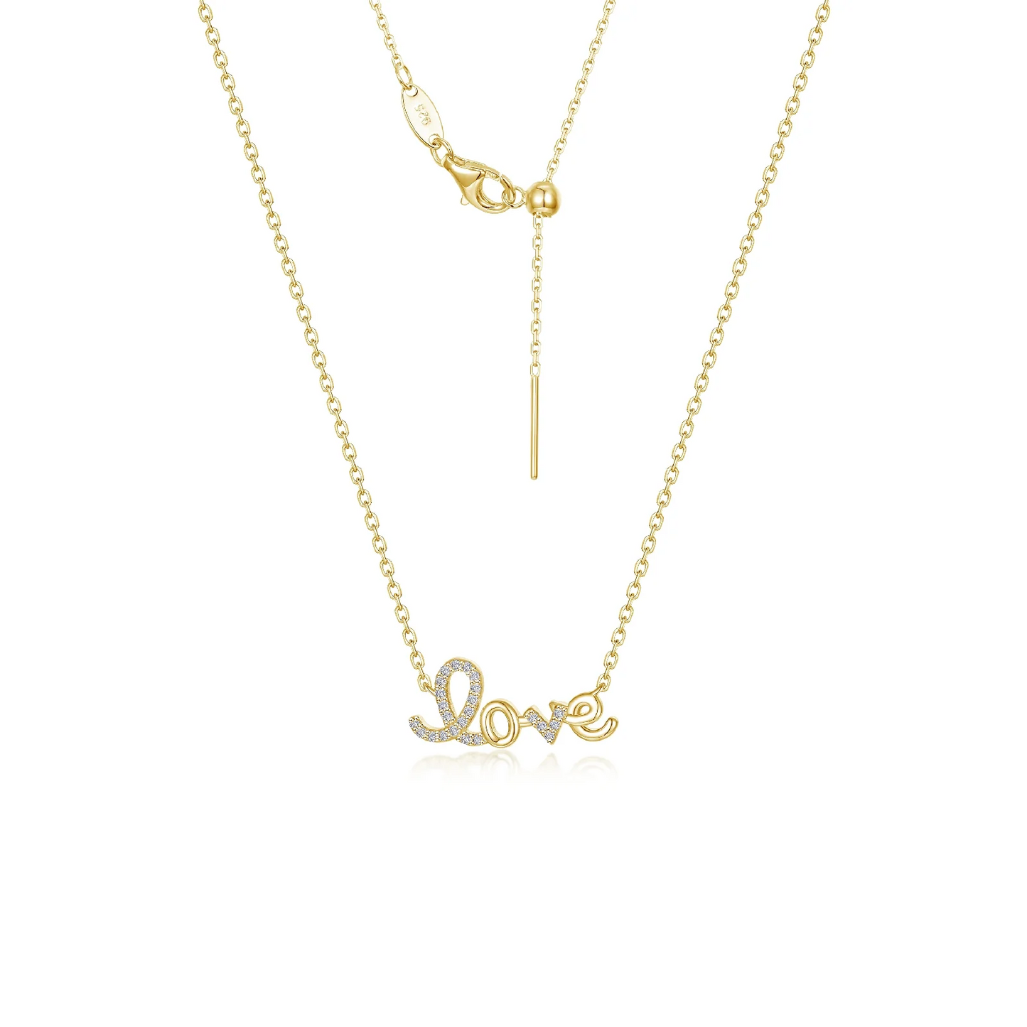 Simulated Diamond Love Necklace in Gold Plated Sterling Silver