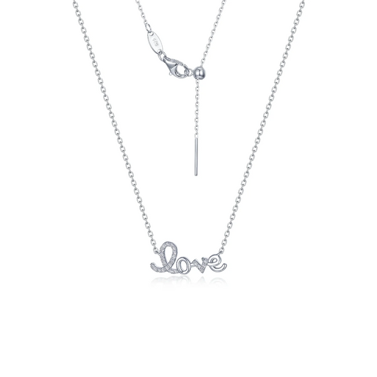 Simulated Diamond Love Necklace in Sterling Silver