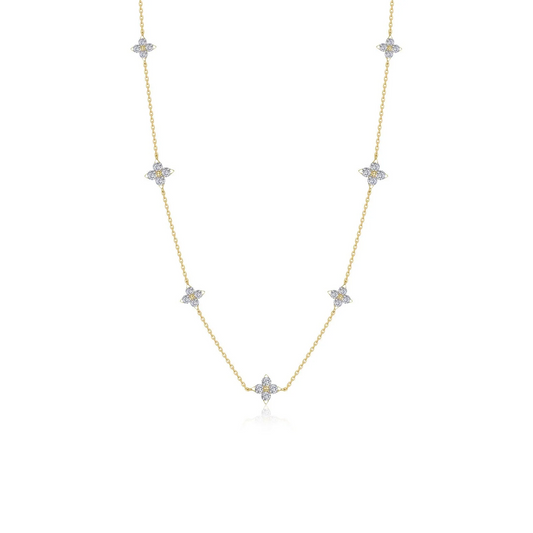 Floral Station Necklace in Gold Plated Sterling Silver