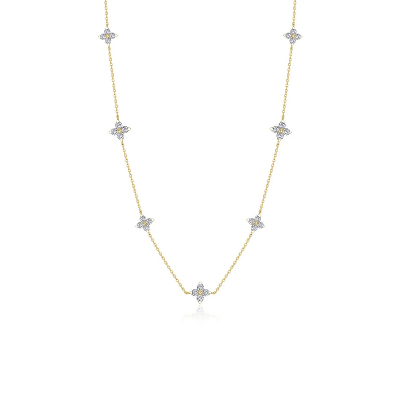 Floral Station Necklace in Gold Plated Sterling Silver