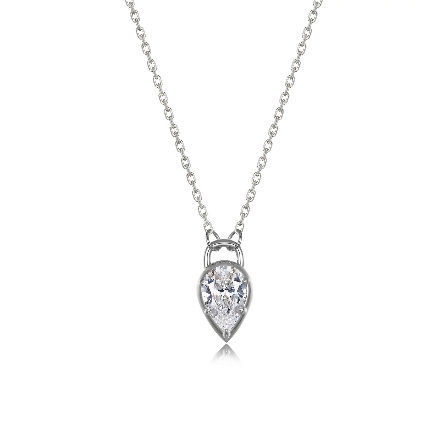 Simulated Diamond Pear Lock Necklace in Sterling Silver