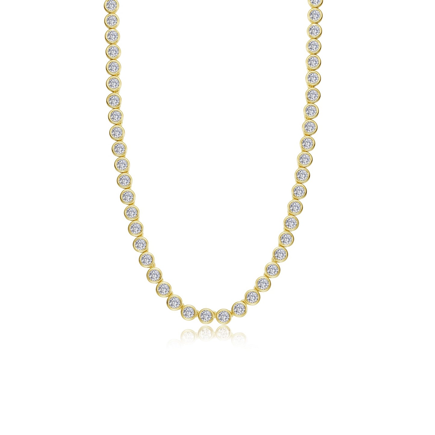 Simulated Diamond Bezel Tennis Necklace in Gold Plated Sterling Silver