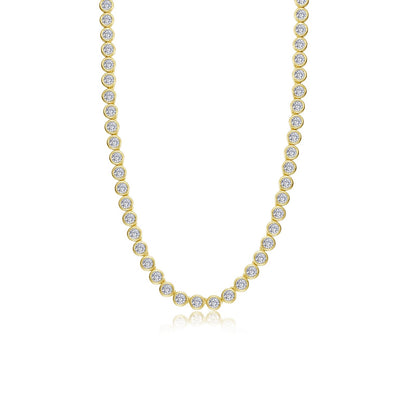 Simulated Diamond Bezel Tennis Necklace in Gold Plated Sterling Silver