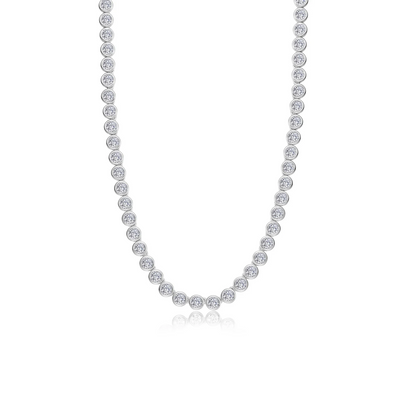 Simulated Diamond Bezel Tennis Necklace in Sterling Silver