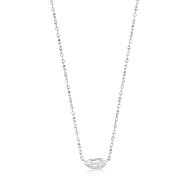 Silver Sparkle Emblem Chain Necklace in Sterling Silver