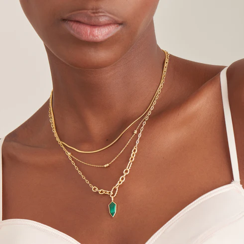 Gold Malachite Emblem Pendant Necklace