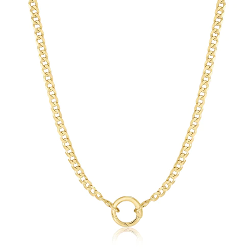 Gold Curb Chain Charm Connector Necklace