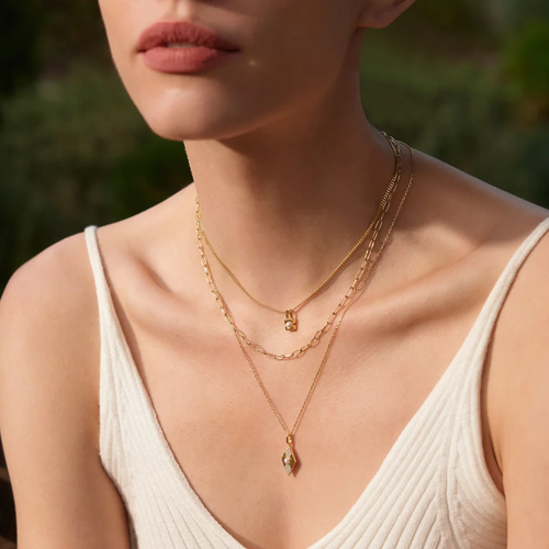 Gold Pearl Geometric Pendant Necklace