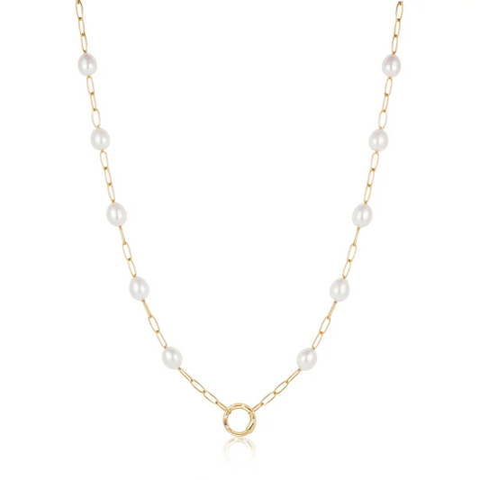 Gold Pearl Chain Charm Connector Necklace