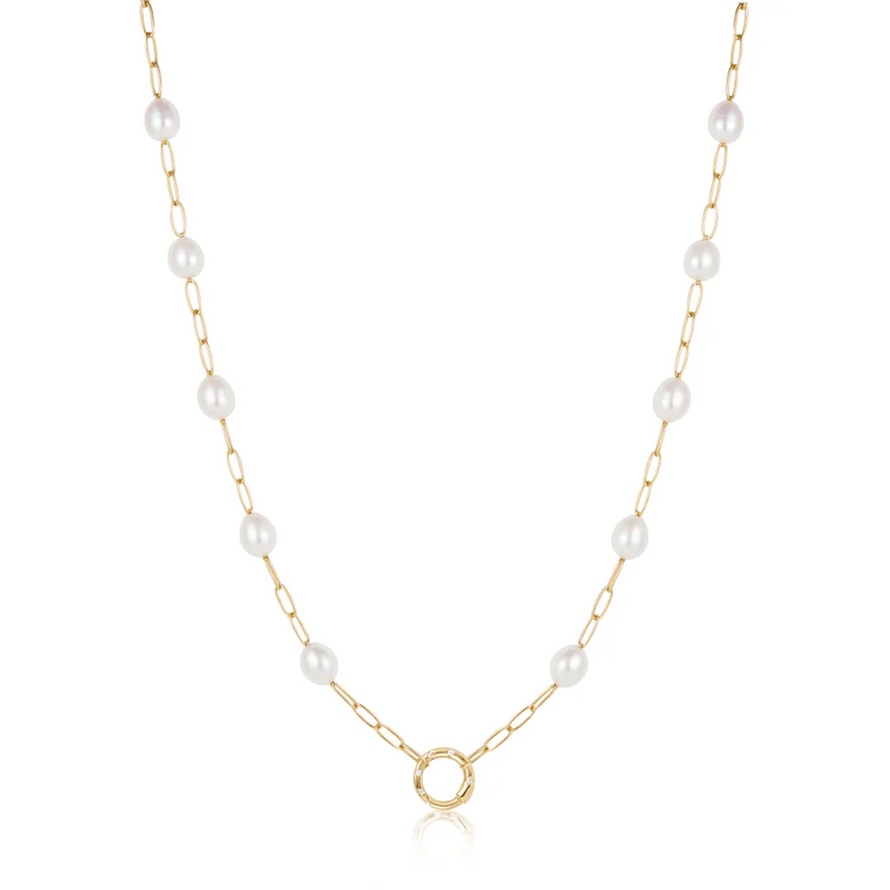 Gold Pearl Chain Charm Connector Necklace