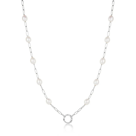 Silver Pearl Chain Charm Connector Necklace