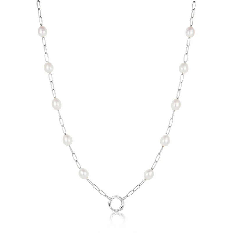 Silver Pearl Chain Charm Connector Necklace