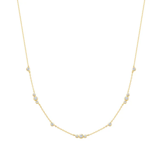 Bezel Cubic Zirconia Station Necklace in Gold Plated Sterling Silver