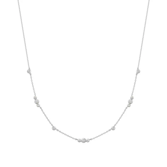 Bezel Cubic Zirconia Station Necklace in Sterling Silver