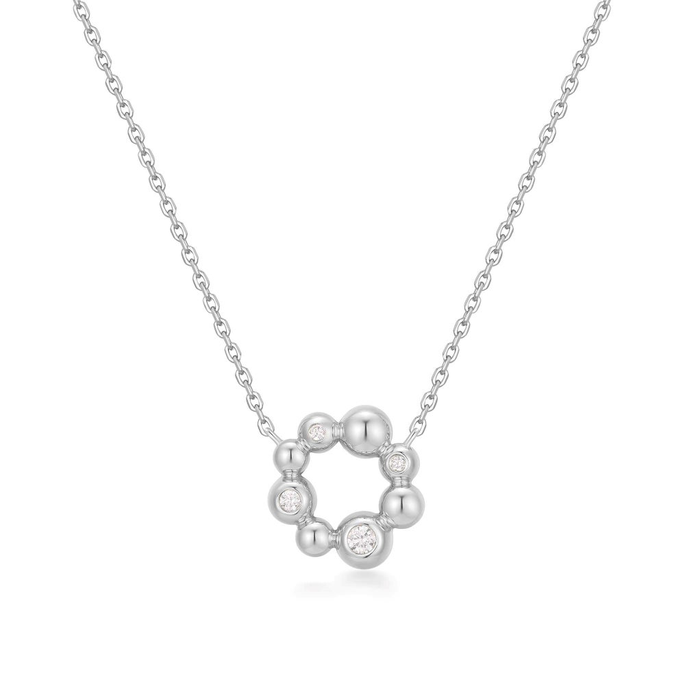 Asymetrical Beaded Circle Necklace in Sterling Silver