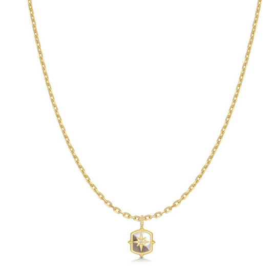 Color-Block Mother of Pearl Star Necklace in Gold Plated Sterling Silver