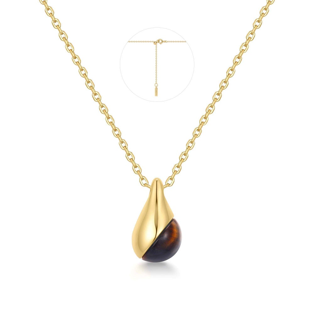 Tiger Eye Droplet Necklace in Gold Plated Sterling Silver