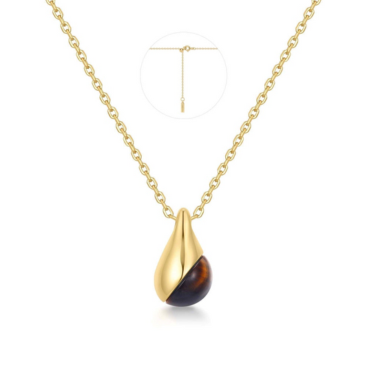 Tiger Eye Droplet Necklace in Gold Plated Sterling Silver