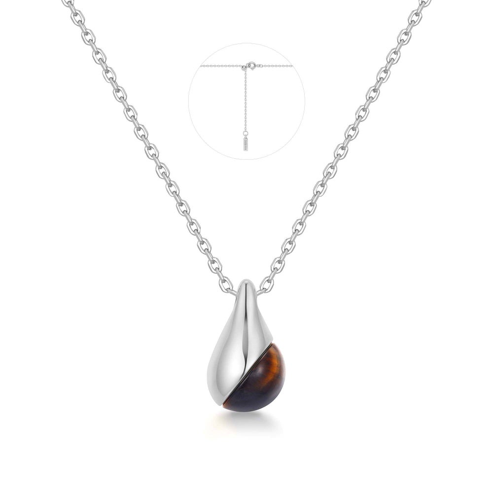 Tiger Eye Droplet Necklace in Sterling Silver