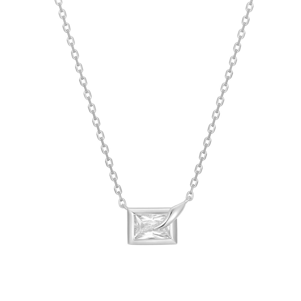 Stone Bezel Cube Necklace in Sterling Silver