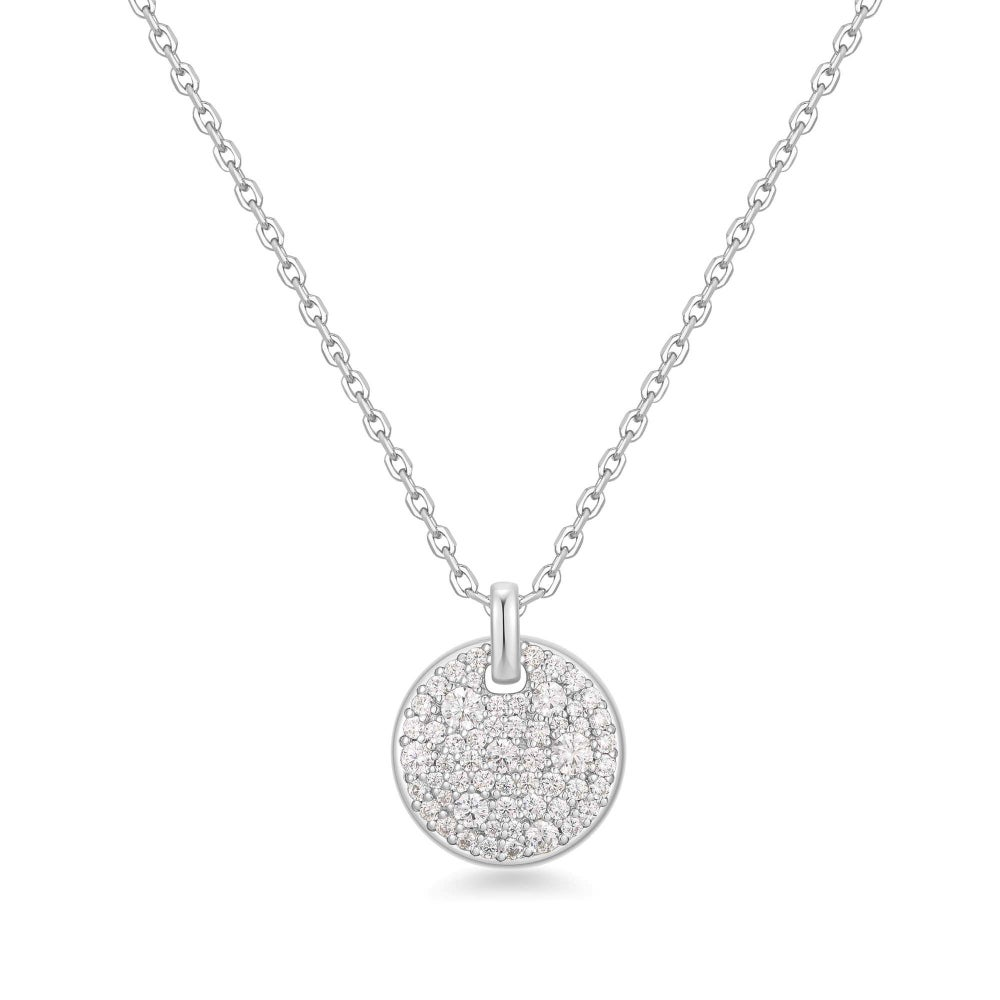 Pave Disc Necklace in Sterling Silver