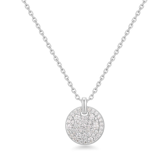 Pave Disc Necklace in Sterling Silver
